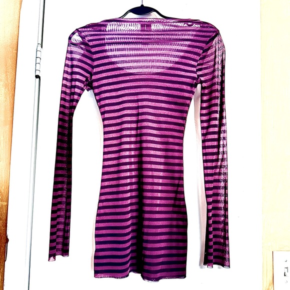 Sexy Soft Sweet Pea Purple Striped Semi-Sheer Mini Dress + Fabric Flower Detail! - Picture 2 of 9